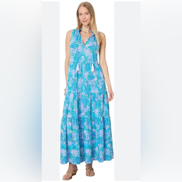 Lilly Pulitzer Malone Cotton Maxi Dress 💚🩷🩵 - Picture 1 of 13